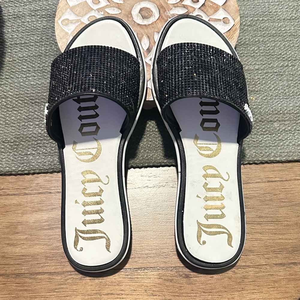 Juicy Couture Black and Gold Slide Sandals